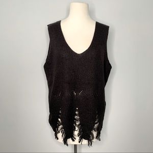 Distresssed Hem Sleeveless Sweater